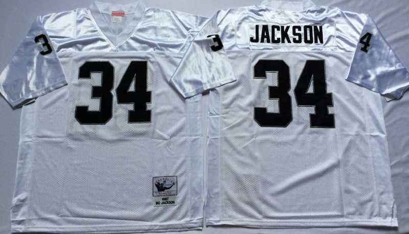 Raiders 34 Bo Jackson White M&N Throwback Jersey->nfl m&n throwback->NFL Jersey